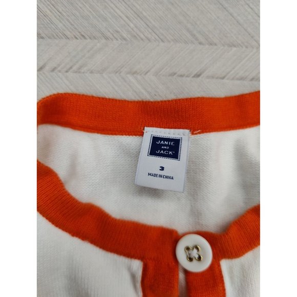 Janie & Jack Sweater Size 3 Months Cropped Cardigan White Orange 100% Cotton - Picture 6 of 8